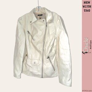 NEW Faux Leather OFF White Biker Jacket